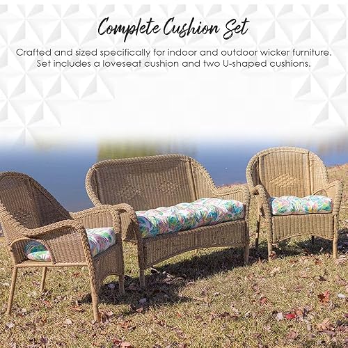RSH DECOR: 3-Piece Wicker Tufted Cushion Set 41” x 19