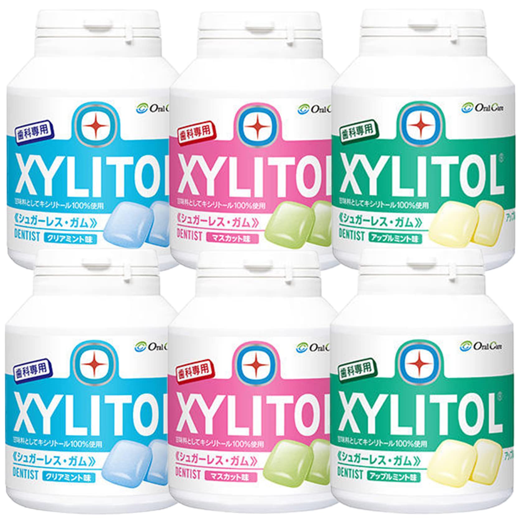 歯科医院専用　歯科用キシリトールガム(クリアミント・マスカット・アップルミント)153g（約90粒）/1個　3種6個セット商品画像