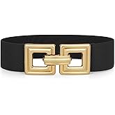 WHIPPY Women Wide Elastic Waist Belt Fashion Hollow Out Square Gold Buckle Stretchy Belt Waistband for Ladies
