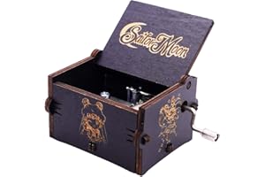 YOUTANG Sailor Moon Music Box Hand Crank Musical Box Carved Wooden Music Boxes Mini Size,Play Moonlight Densetsu, (Black)