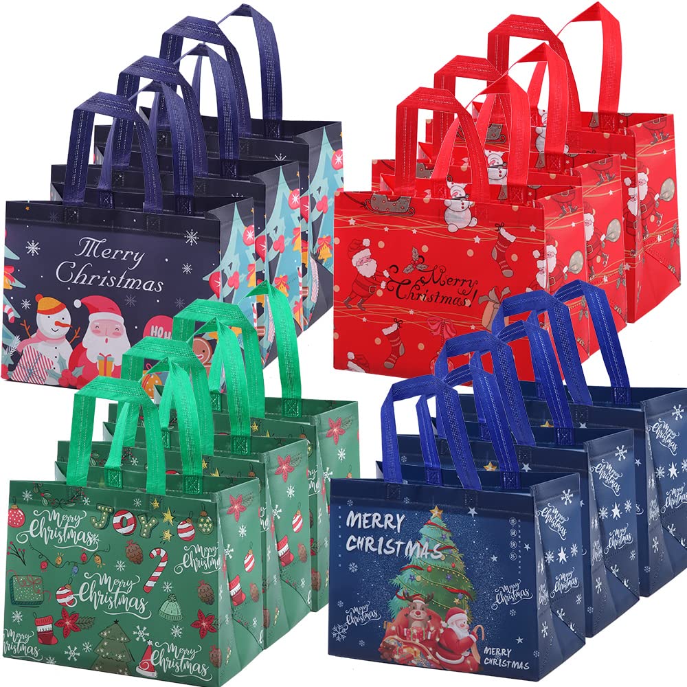 OTMVicor 12 Pack Christmas Tote Bags with Handles - Waterproof Reusable Gift Wrapping Bags for Xmas Party