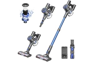 Ljuren Cordless Vacuum Cleaners, Stick Vacuum with 40 Mins Runtime Detachable Battery, 0.5L Dustcup, 80,000PRM Wireless Vacuum with Wall Mount Charging and 4 LED Floor Lights (Coral Blue)