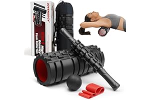 JOYENERGY 5 in 1 Foam Roller Set High Density Foam Roller Patented, Massage Stick, Massage Ball, Resistance Band for Deep Muscle Massage Pilates Yoga, Fitness for Trigger Point Release