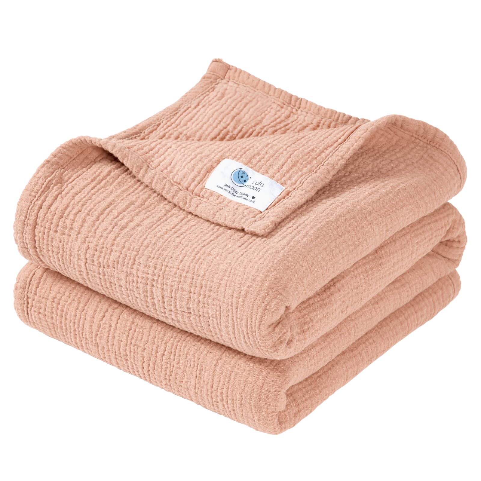 Lulu moon Muslin Blanket Baby - Breathable Baby Blanket, Baby Blankets Newborns, Soft Crawling Blanket for Children, Muslin Sleeping Blankets for Toddlers, Girls, Boys, 120 x 120 cm (Pink)