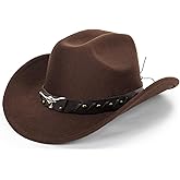 Western Cowboy-Hat Classic Roll-up Cowgirl Hat for Men-Women Felt-Fedora with PU Band Belt Jazz-Hats