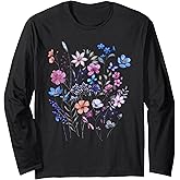 Vintage Flowers Women Wildflower Graphic Floral Gardening Long Sleeve T-Shirt
