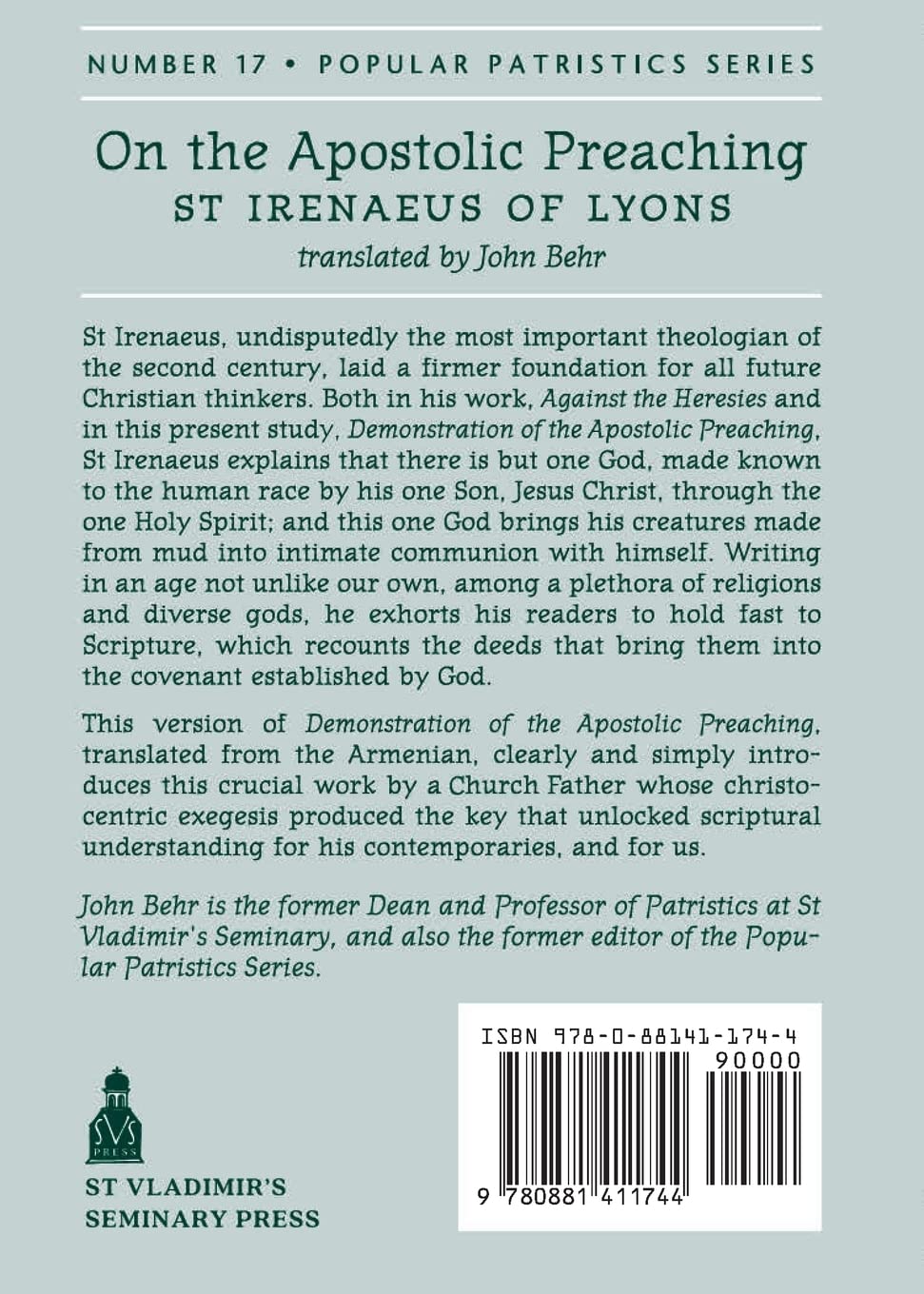 St. Irenaeus of Lyons: On the Apostolic Preaching | Early Christian Theology Book for Biblical Studies | Second Century Church Father Writings | ... Faith and Scripture (Popular Patristics)