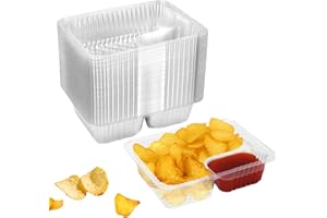zandfelo 100 Pcs 12oz 6.5''x5'' Plastic Nacho Trays, Small Disposable Tray for Nachos & Cheese Dip, Clear Nacho Containers for Chip, 2 Compartment Movie Night Snack Trays Great for Snacks, Fair Foods