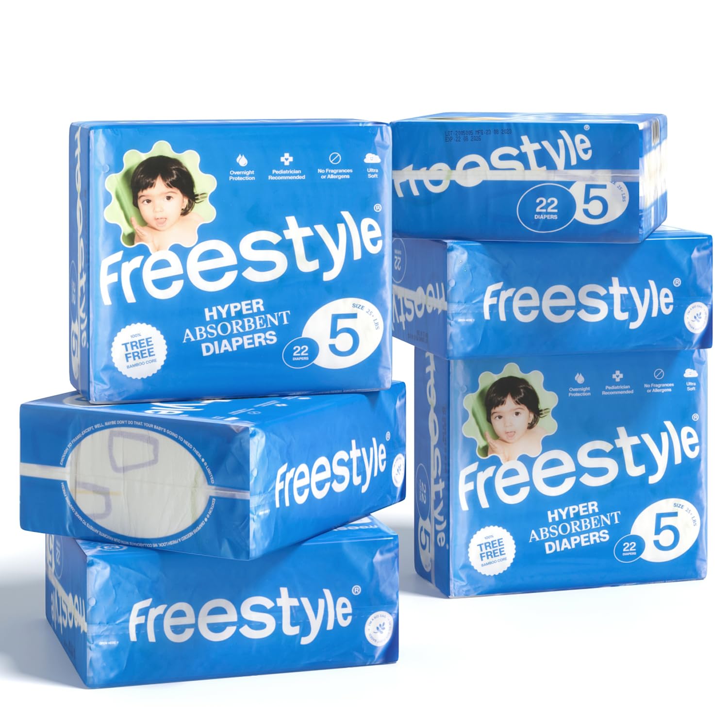 Photo 1 of Freestyle Diaper – (Size 5) Hyper Absorbent & Non-Toxic – Disposable Diaper for Sensitive Skin – Ultra Soft Diapers (25+ lbs) – 132 Count