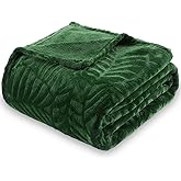SOCHOW Super Soft Flannel Fleece Throw Blanket, Lightweight Cozy Warm Leaves Textured Plush Blanket for Bed Couch Sofa, 50 x 60 Inches, Olive Green
