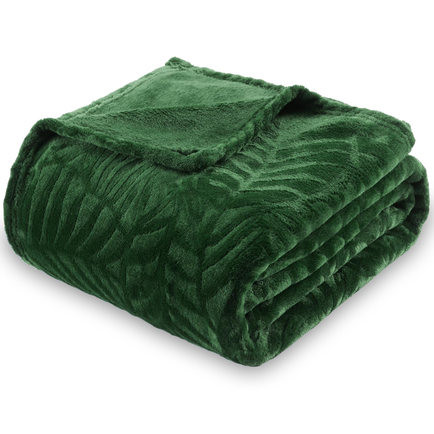 SOCHOW Super Soft Flannel Fleece Throw Blanket, Lightweight Cozy Warm Leaves Textured Plush Blanket for Bed Couch Sofa, 127cm x 150cm, Olive Green — image 1