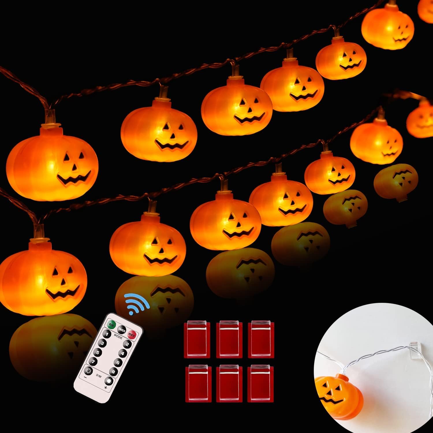 Photo 1 of Halloween Lights,20FT 40 LEDs Holiday String Lights for Indoor Outdoor Decor,Battery Operated 8 Mode Waterproof Pumpkin String for Party Decorations