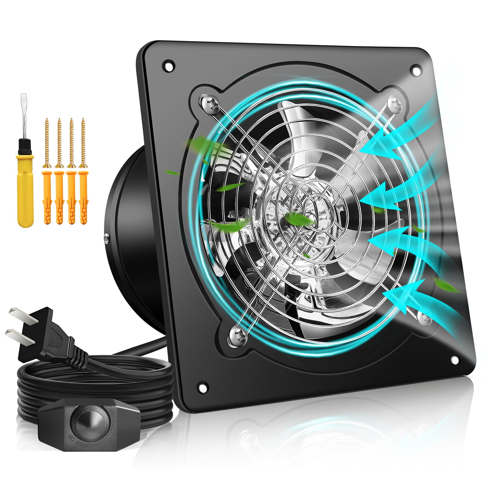 Photo 1 of 6 Inch Exhaust Fan with Speed Controller, 358CFM Wall Mount Exhaust Fan for Kitchen, Metal Ventilation Extractor Fan with Damper for Bathroom, Garage, Attic, Shop, Pet Room, Smoking Room, Basement