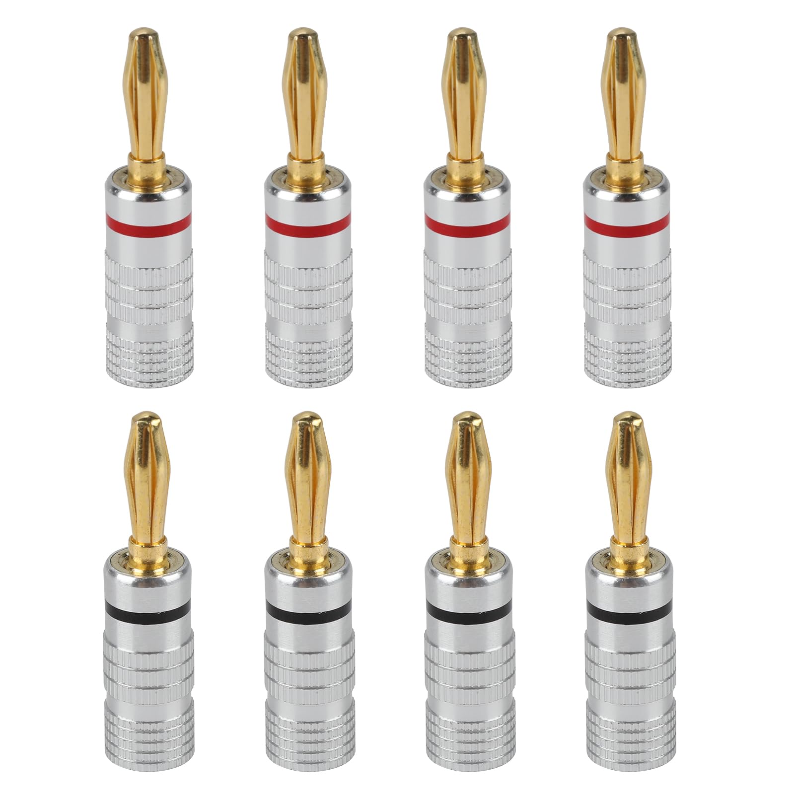 8 Pcs Gold Plated Banana Plugs Speaker, 4mm Banana Plug with Refined Copper Secure Screw Connection, Easy Install Connectors for High Fidelity Sound Systems, Universal Fit for AV Amps & Receivers