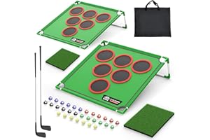 IGRL Golf Game Play Set of 2, Golf Chipping Cornhole Game Includes 20 Golf Balls, Putting Mat, Golf Putter and Carrying Bag, Golf Target Games for Fathers Golfers Indoor Outdoor Backyard Games