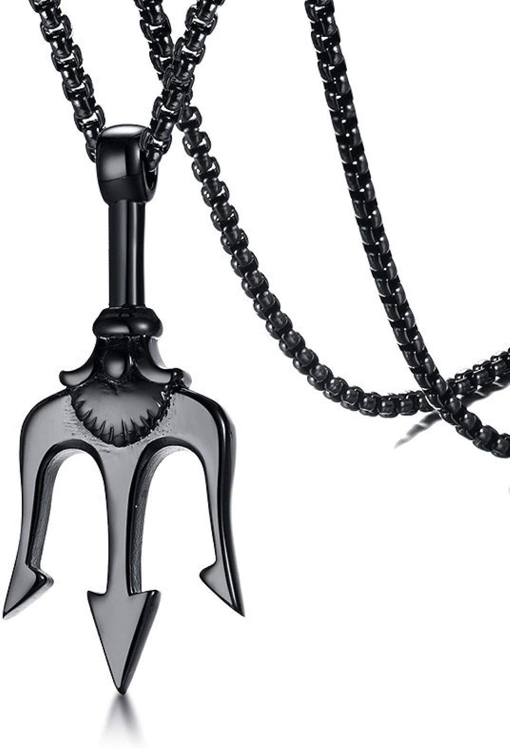 YYJL Mens Punk Trident Necklace Gold Black Tone Stainless Steel