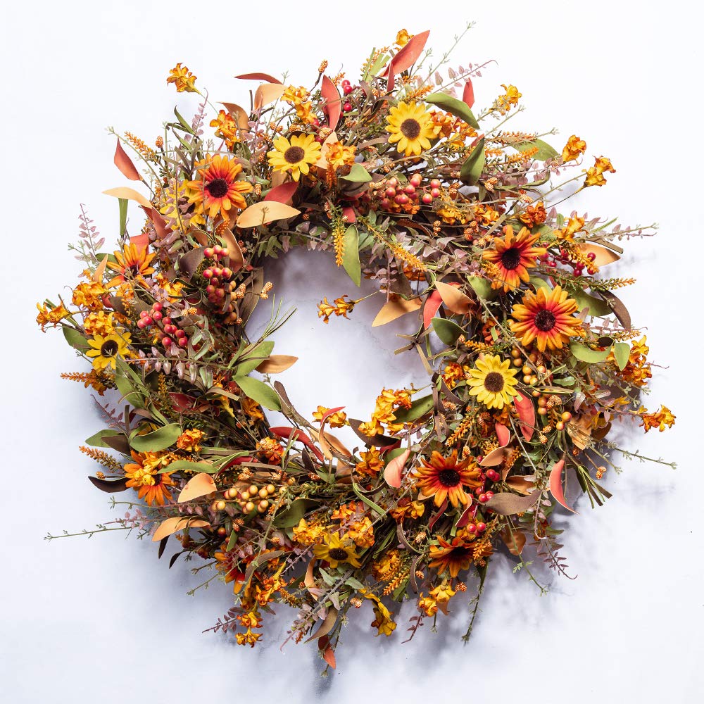 Photo 1 of JINGHONG Fall Wreaths for Front Door 24 Inch Artificial Fall Wreath Large Autumn Wreath for Outside Wall Porch Harvest Thanksgiving Day Celebration