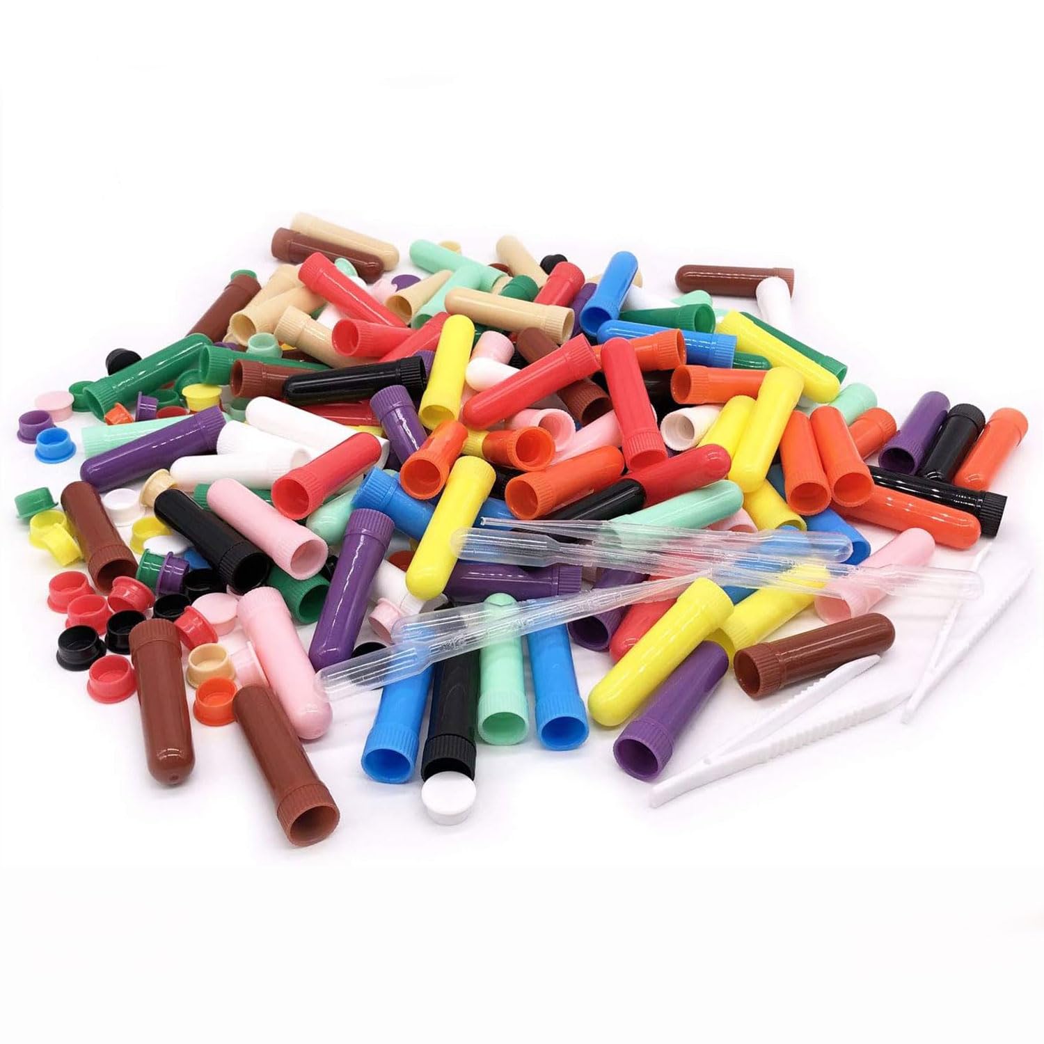 ZIOJOVK 120 PCS Essential Oil Aromatherapy Blank Nasal Inhaler Tubes(Including 130 Unscented Wicks +5 Polyethylene Pipette Droppers +2 Plastic Tweezers)