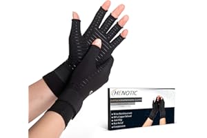 HENOTIC 2 Pairs Copper Arthritis Gloves for Women Men, Wrist Reinforcement Fingerless Arthritis Compression Gloves for Relieving Carpal Tunnel Aches, Rheumatoid Pains, Joint Swell