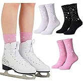 Glitopper 3 Pairs Glitter Rhinestone Figure Skating Socks Ice Skating Socks for Women Fashion Short Sock for Sports Dance
