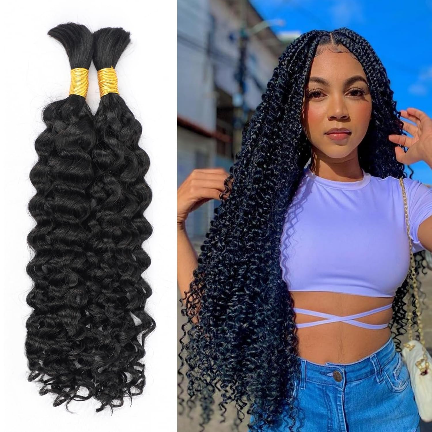 22 Inch Water Wave Human Hair for Braiding - Wet and Wavy Bulk Human Hair Curly Extension - 2 Pack/102g