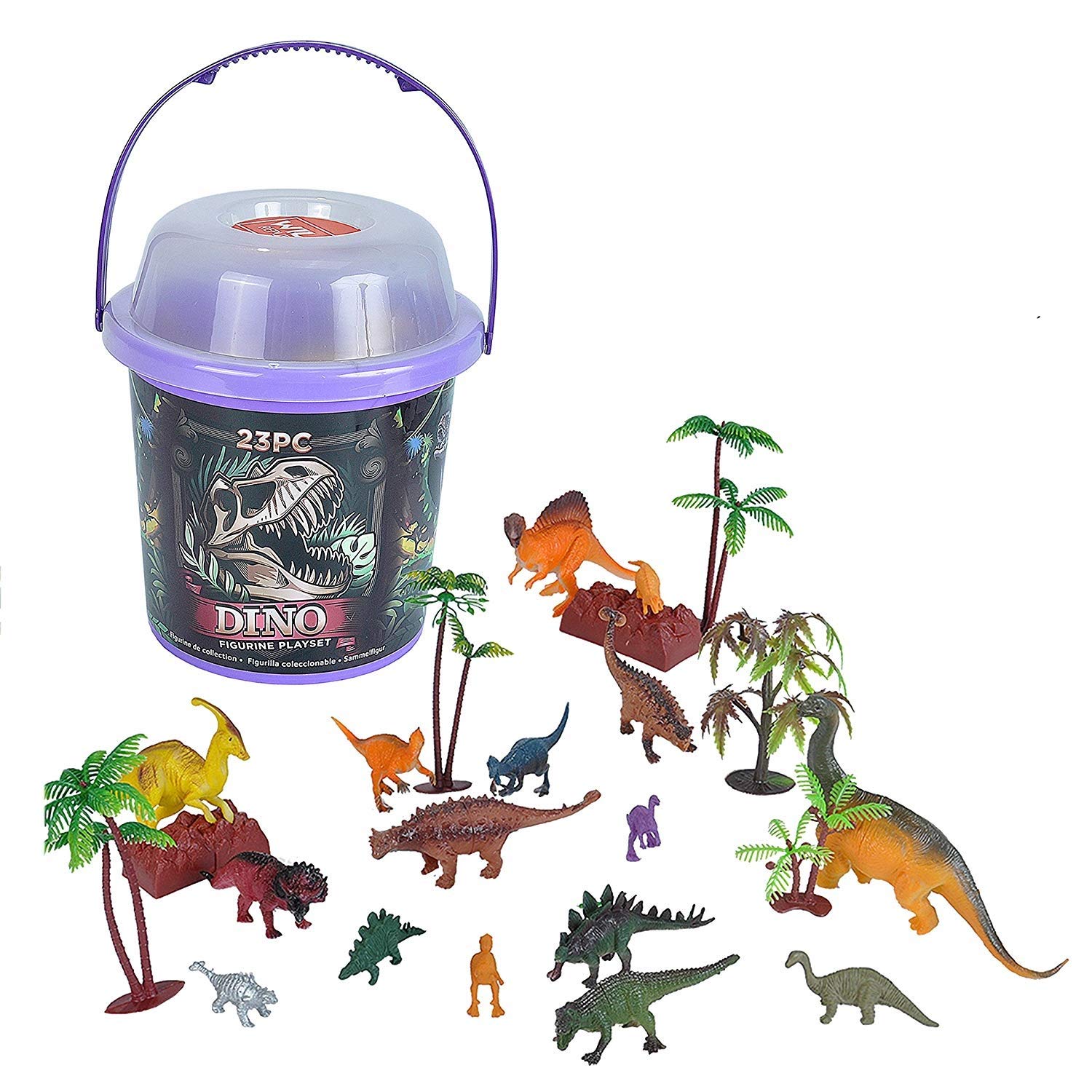 WILD REPUBLIC 22113 Dinosaur Toys Large Bucket, 23 Piece Animal Figurines Set T Rex, Triceratops, Velociraptor, Spinosaurus, Stegosaurus, Dinosaure