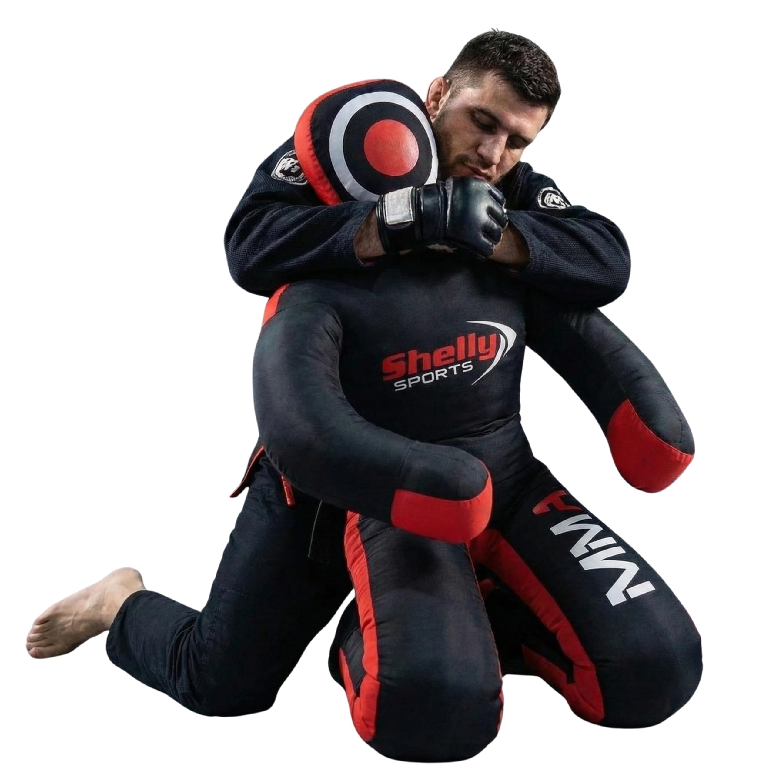 Shelly MMA Dummy Judo Grappling Dummy Punching Bag Brazilian BJJ JIU Jitsu Sitting Position Wrestling Martial Arts Boxing Karate Training Dummy - Canvas - UNFILLED (Black - Canvas, 47")