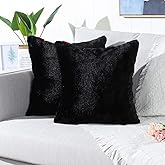 MANDIOO Pack of 2 Black Faux Fur Fuzzy Cozy Soft Decorative Throw Pillow Covers Set Cushion Cases Pillowcases for Sofa Bedroom Car 16x16 Inches