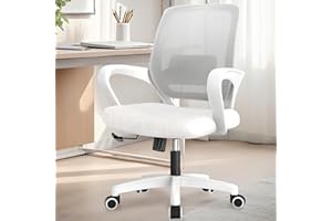NEO Chair Office Desk Ergonomic Mesh Computer Chair with Lumbar Support Adjustable Height Swivel Rolling Wheels Comfy Mid Back Task Chair for Home Bedroom Vanity Study (Ivory)