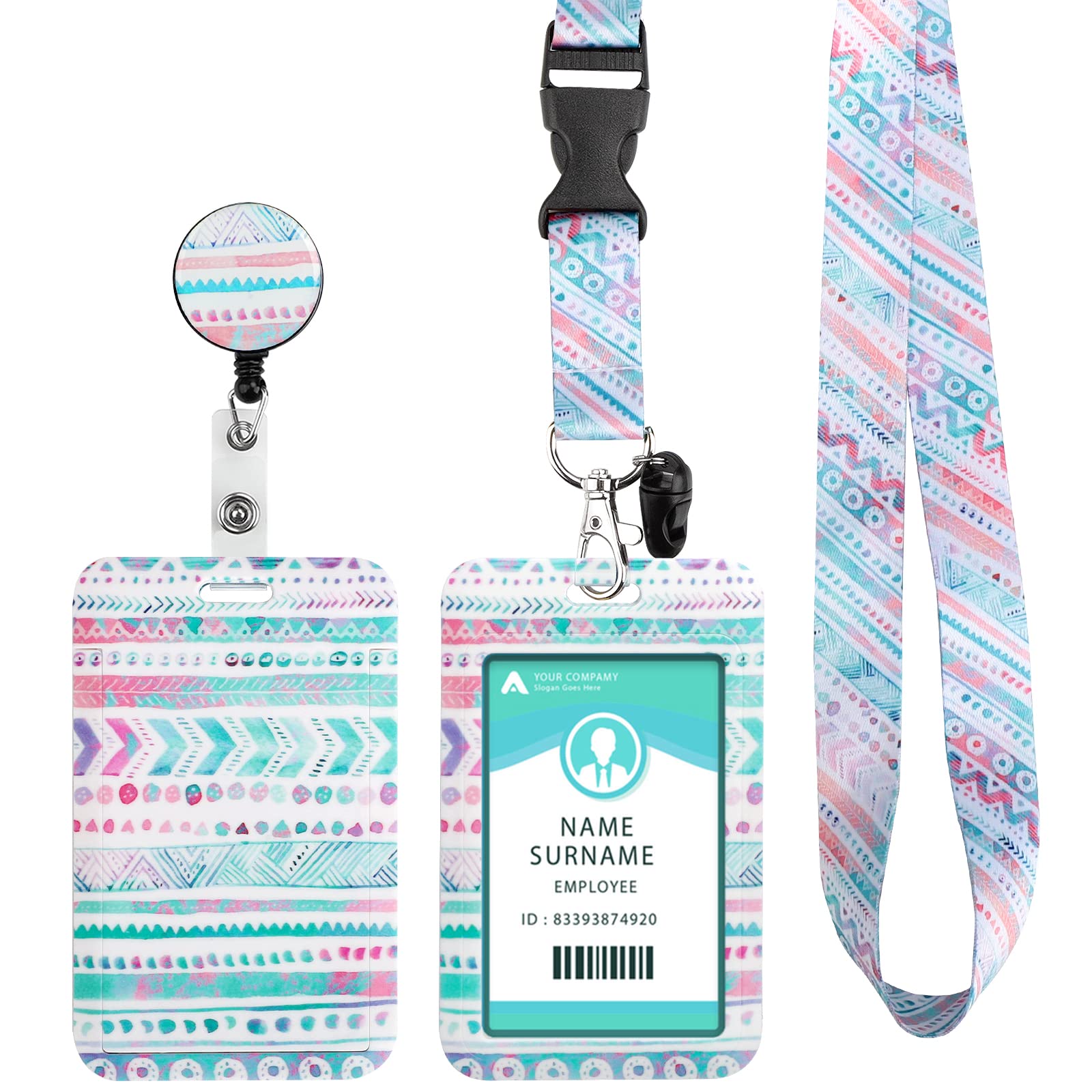 Lanyard with Card Holder, Adjustable Retractable Lanyards ID Badge Holder, for ID Card, Office, School(Bohemia) โ image 1