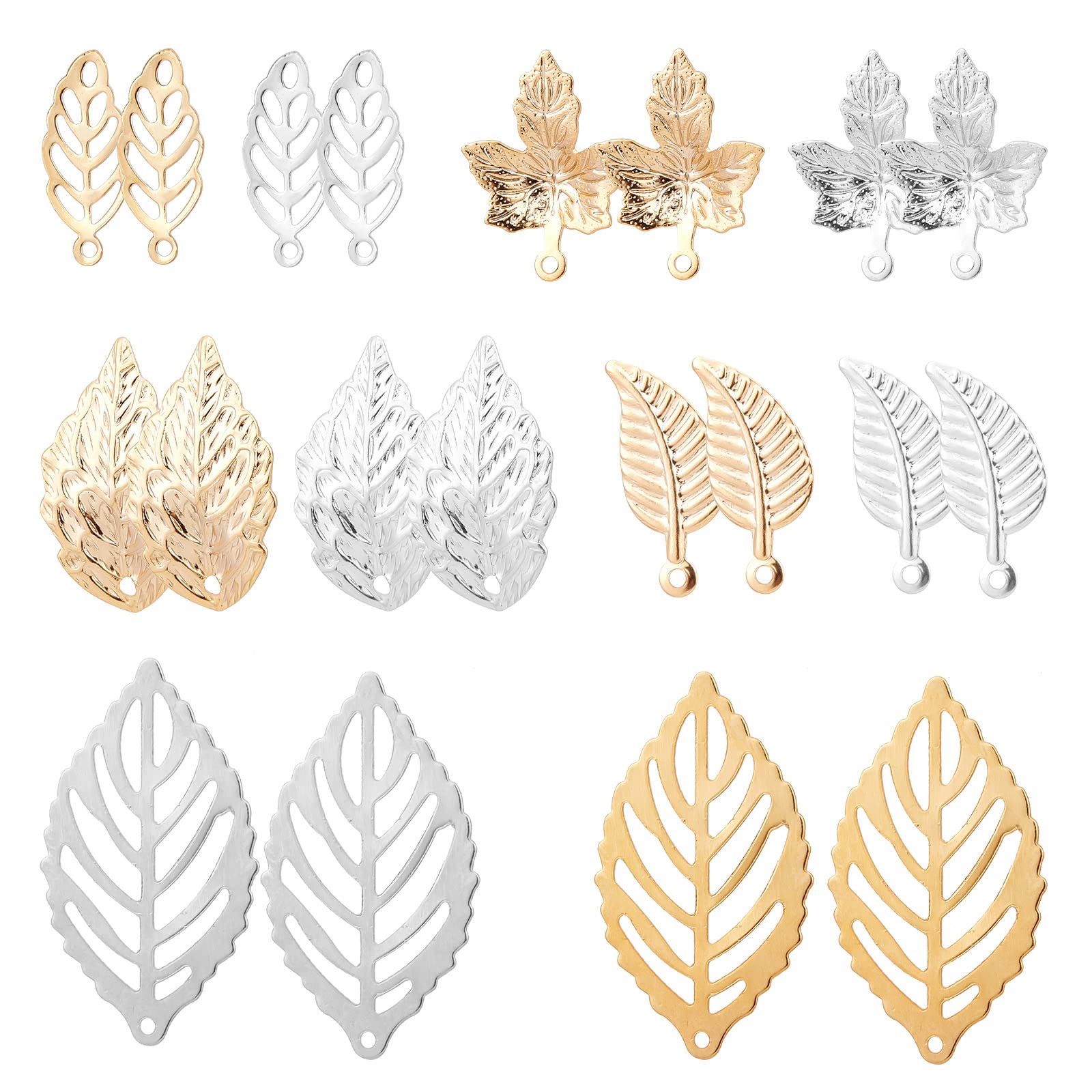 SUNNYCLUE 1 Box 100Pcs 10 Styles Gold Leaves Charms Maple Leaf Charms Bulk Spring Plant Charm Stainless Steel Leaf Charm for jewellry Making Charms Women Adults DIY Earring Necklace Bracelet Craft