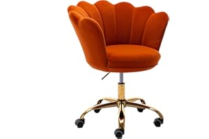 ZOBIDO Comfy Home Office Task Chair with Wheels, Cute Modern Upholstered Velvet Seashell Back Adjustable Swivel Vanity Desk Chair, for Women, for Kids, for Girls, Living Room(Orange Sombre)