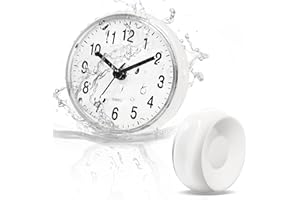 Betus Waterproof Bathroom Shower Clock with Large Suction Cup - Silent, Water Proof, Battery Operated Wall Clock for Toilet, Kitchen, Bedroom (White)