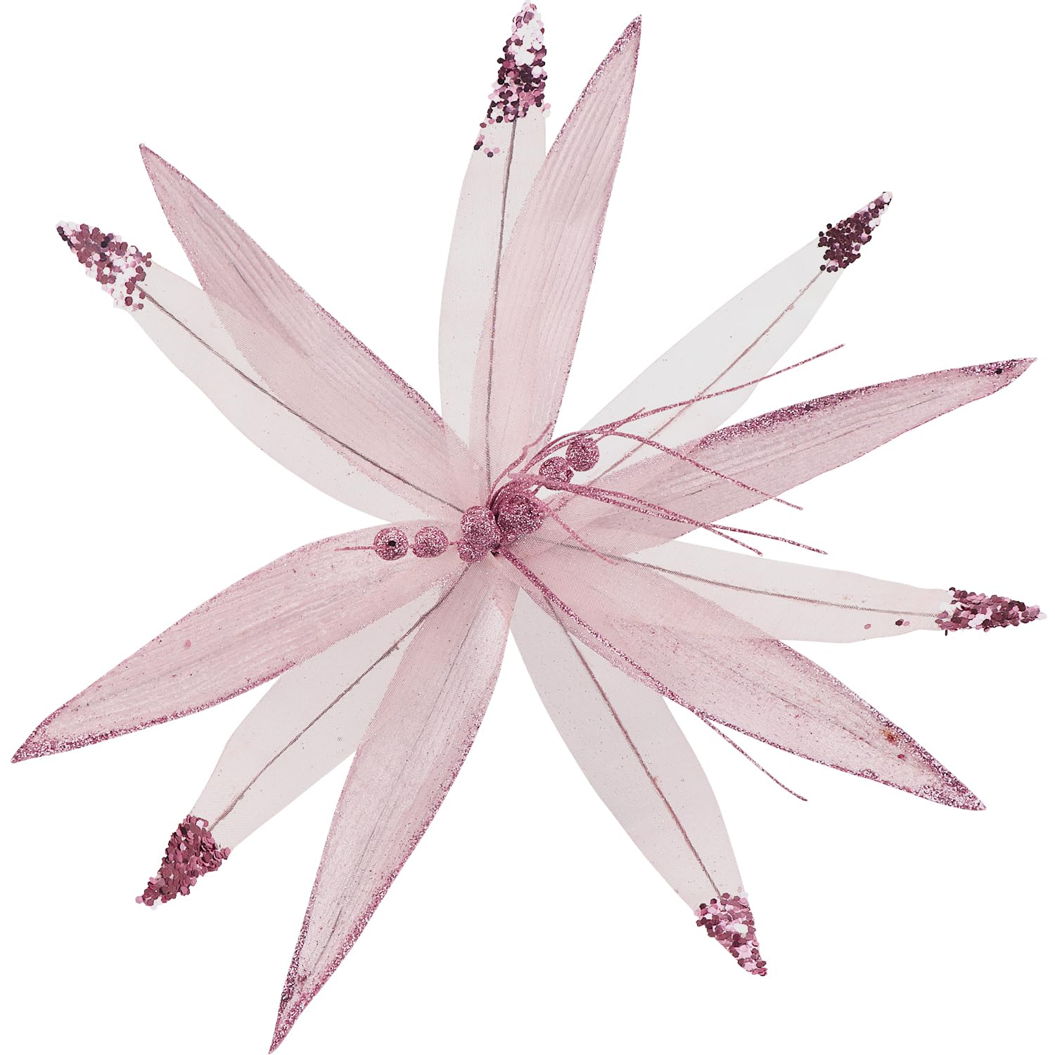 Pack of 4 Extra Large Poinsettias for Christmas Tree,16inch Large Poinsettias Artificial Glitter Flowers Picks with 11.8inch Long Stems for Xmas Tree Party Holiday Wedding Decorations (Pink)