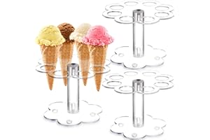 Dicunoy 3 Pack Ice Cream Cone Holder, 8 Holes Acrylic Waffle Cone Display Stand, Circle Hand Roll Sushi Stand Rack with Base for Restaurant, Party, Buffet, Wedding, Birthday