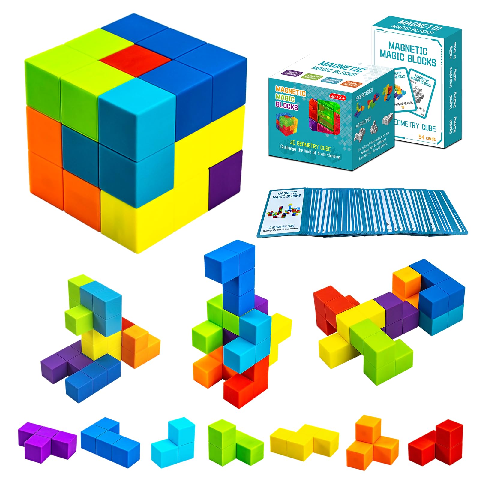 OUXIA Magnetic Building Blocks Magic Magnetic 3D Puzzle Cubes Set of Multi Shapes with Guide Cards, Parent-Child Interactive Children's Educational Toys (Size3) — image 1