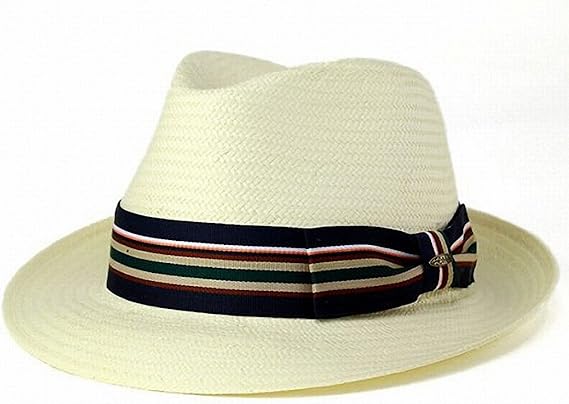 Amazon 帽子 ハット メンズ ファッション スカラ ストローハット 春夏 シーズン 中折れハット フェドラ ボーダー柄リボン ナチュラルカラー アイボリー ハット 通販