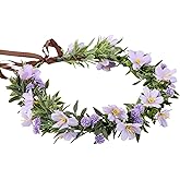KorViSHOW Purple Flower Crown Headband, Adjustable Fairy Floral Headpiece, Artificial Boho Bridal Flower Hairband for Women Girls Maternity Renaissance Faire Weeding Festivals Hair Accessories