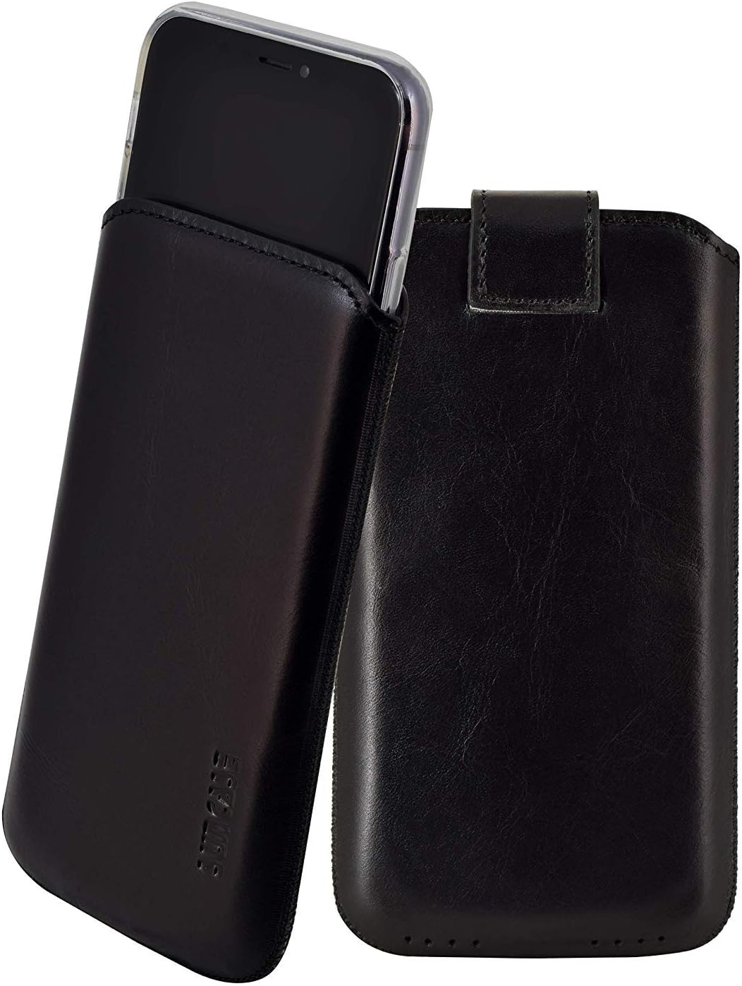 Suncase GENUINE leather case compatible with iPhone 11 Pro Max (6.5") with ADDITIONAL transparent cover, black