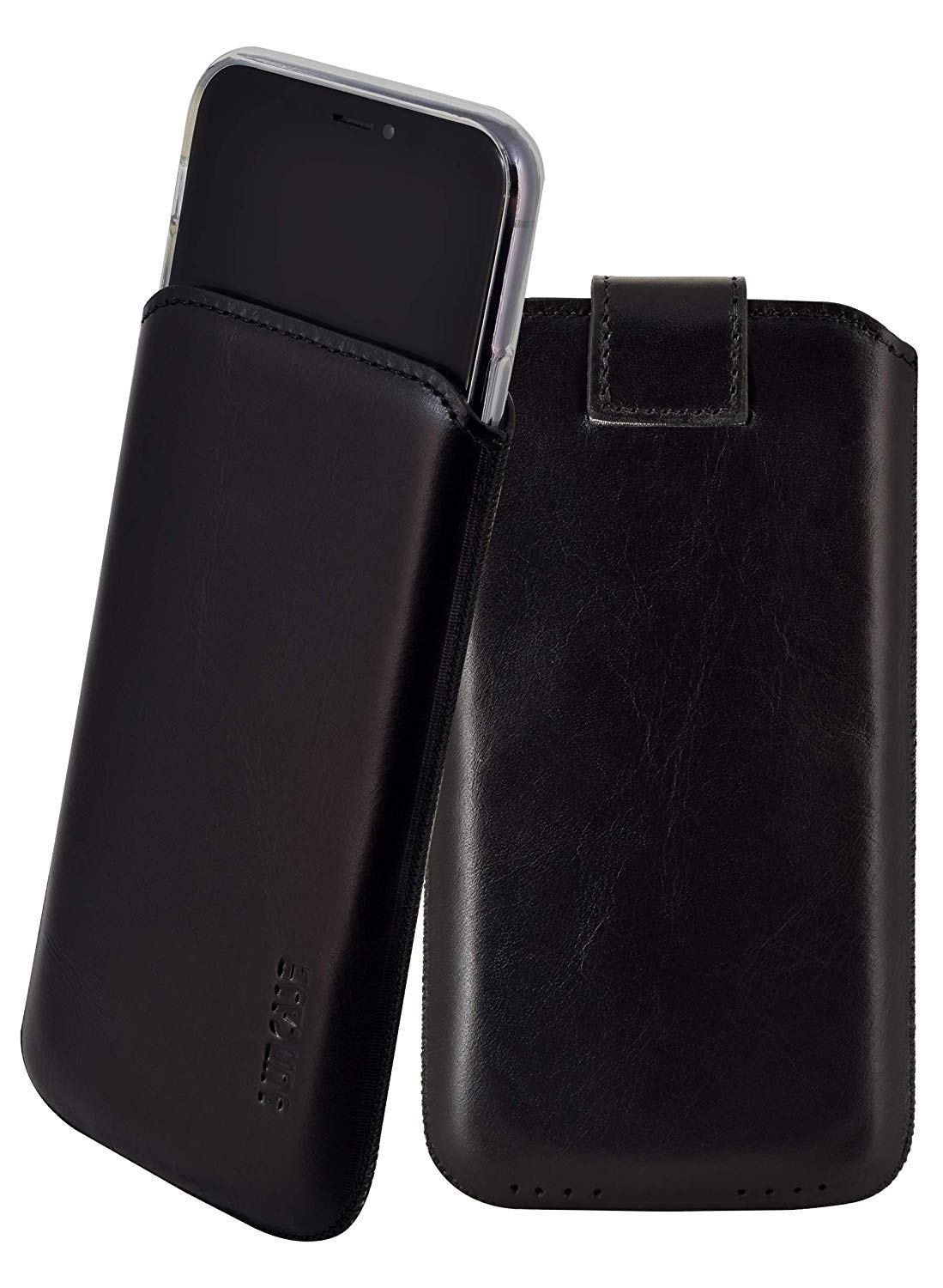 Suncase GENUINE leather case compatible with iPhone 11 Pro Max (6.5") with ADDITIONAL transparent cover | shell | silicone bumper cell phone case (with pull-out function and magnetic closure) in bla