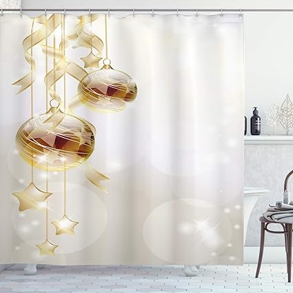 abakuhaus navidad cortina de bano bolas de navidad moderna material resistente al agua durable estampa digital 175 x 200 cm marron blanco amarillo