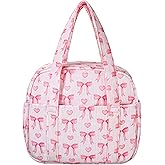 Yarnic Lunch Bag Women Insulated, Large Corduroy Lunch Box for Work with Bottle Pockets, Stylish Reusable Cooler Tote for Adults Teachers Picnic Travel (Pink Bow)