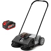 Battery Powered Artificial Grass &amp; Hard Surface Sweeper, 22" Wide Cleaning Path, 6.5-Gal Bin, Adjustable Height, 4h Battery, Foldable, for Artificial Grass, Sidewalks, Driveways, Workshops, Garages