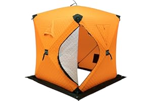 Beuioslyr Portable Ice Fishing Tent, 1-2 People Ice Fishing Shelter, Lightweight Thermal Ice Fishing Tent with Ice Anchors, Carry Bag, Insulated Layer for Ice Winter Fishing(57.09 * 57.09 * 64.96 in)