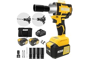 NCOEN 650N.m Cordless Impact Wrench 480Ft/lbs Brushless 1/2 Impact Gun 2800RPM Upgraded 3 in 1 High Torque Impact Drill 2x 4.0Ah Battery Charger 4 Sockets Carry Bags Car Tires to Furniture Assembly