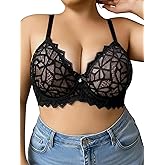 MakeMeChic Women's Plus Size Underwire Bra Contrast Lace Spaghetti Strap Bowknot Backless Bras