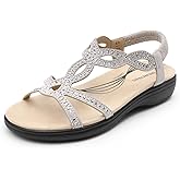 DREAM PAIRS Women's Comfort Dressy Rhinestone Summer Beach Sandals Slip-on Flat Walking Orthopedic Sandals with Elastica Back Strap