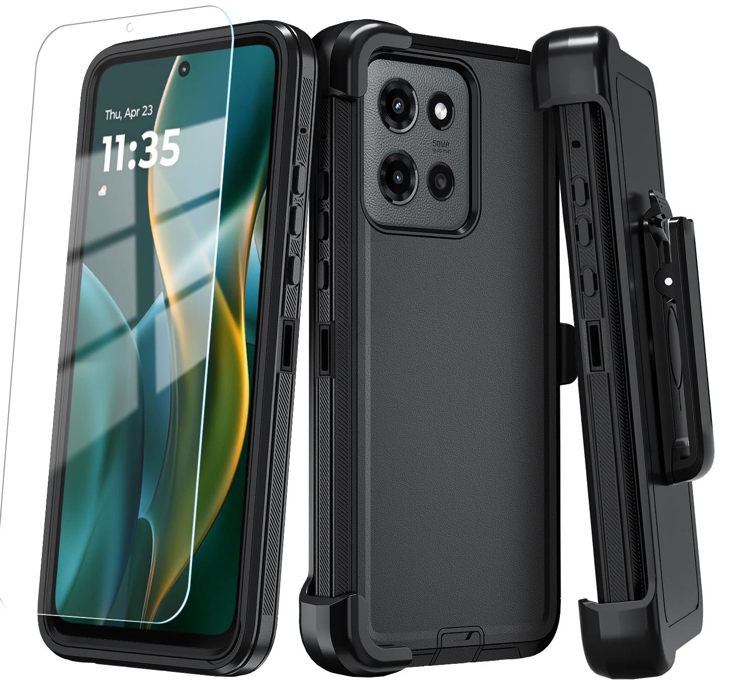 Qinmay Phone Case for Motorola Moto G Stylus 2025/Stylus 5G 2026 Case with HD Screen Protector, Heavy Duty Shockproof & Cover Phone Case，BeltClip_Black