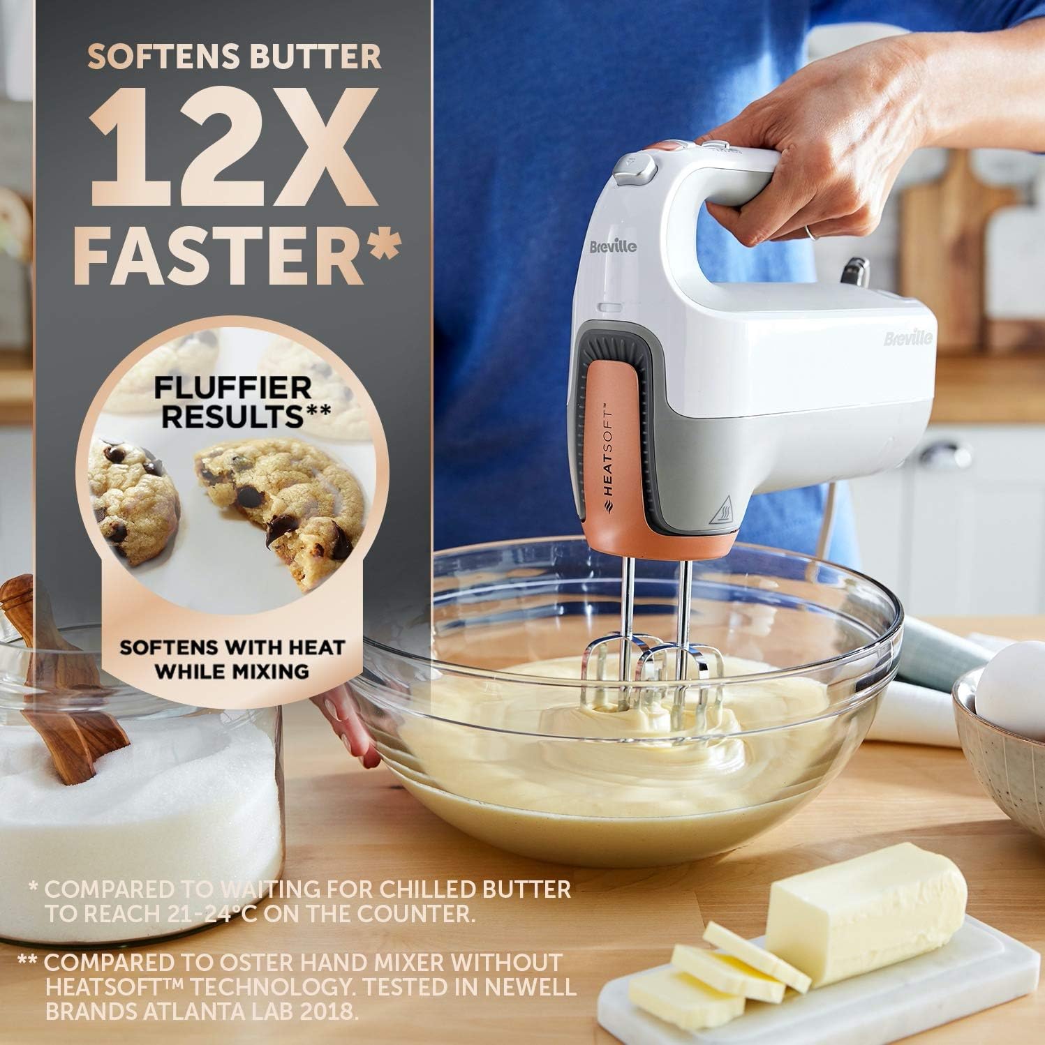 Breville VFM021 HeatSoft Hand Mixer with Whisk, Dough Hooks and Storage