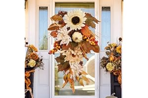 Autumn Swags Fall Wreaths for Front Door Decor,Orange Artificial Pumpkin Berries Home Farmhouse Garland for Indoor Outdoor Fl